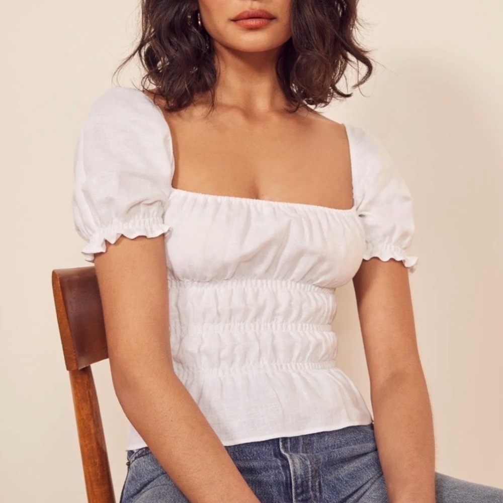 Reformation Ellie Top in White Linen